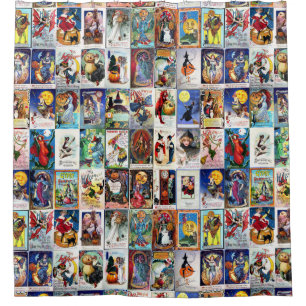 Halloween Vintage Postkarte Duschvorhang