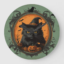 Halloween Vintage Schwarze Katze Große Uhr