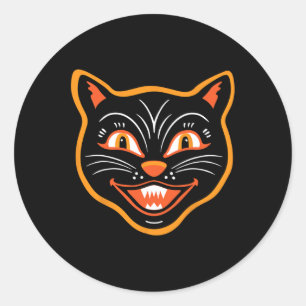 Halloween Vintage Schwarze Katze Runder Aufkleber