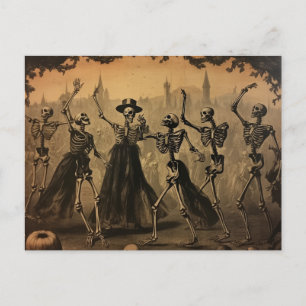Halloween Vintage tanzende Skelette  Postkarte
