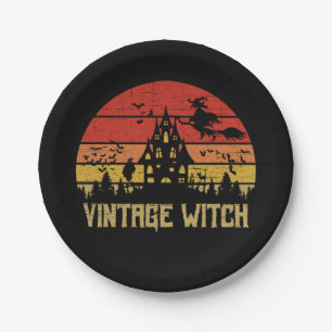 Halloween Vintager HexenRetro-Sonnenuntergang Pappteller