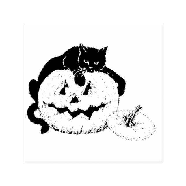 ~ HALLOWEEN ~ Vintager Katzenkürbis gezeichnet ~ ~ Permastempel (Design)