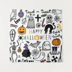 Halloween Vintages Set. Niedliches Silicon-Symbol Wandteppich