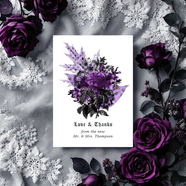 Halloween Vintages Shabby Floral Wedding Foto Dankeskarte (Halloween Vintage Shabby Floral Wedding Photo Thank You Card)