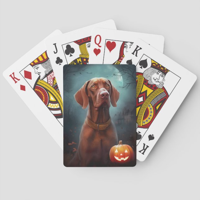 Halloween Vizsla mit Pumpkins Beängstigend Spielkarten (Rückseite)