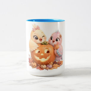 Halloween-Vögel & Kürbis-Tasse Zweifarbige Tasse