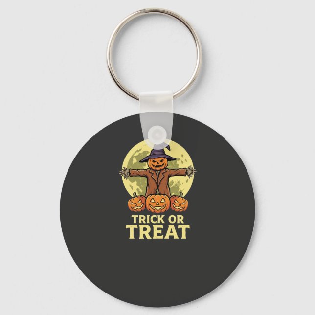 Halloween-Vogelscheuche-Kürbis-Süßes-oder-Saures-D Schlüsselanhänger (Vorderseite)