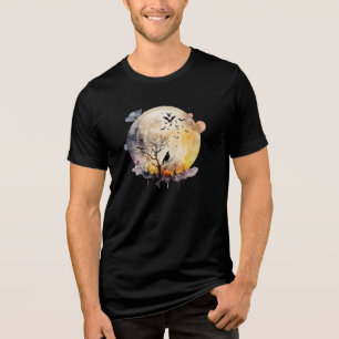 Halloween Vollmond-Fledermäuse raven beängstigende Tri-Blend Shirt