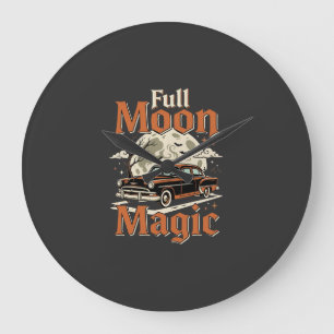 Halloween Vollmond Magie Vintage Auto Große Wanduhr