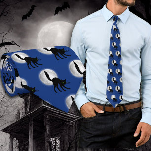 Halloween Vollmond Schwarze Katzen Muster Krawatte