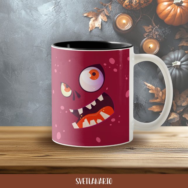 Halloween Wacky Purple Monster Coffee Mug Zweifarbige Tasse (Frontal view)