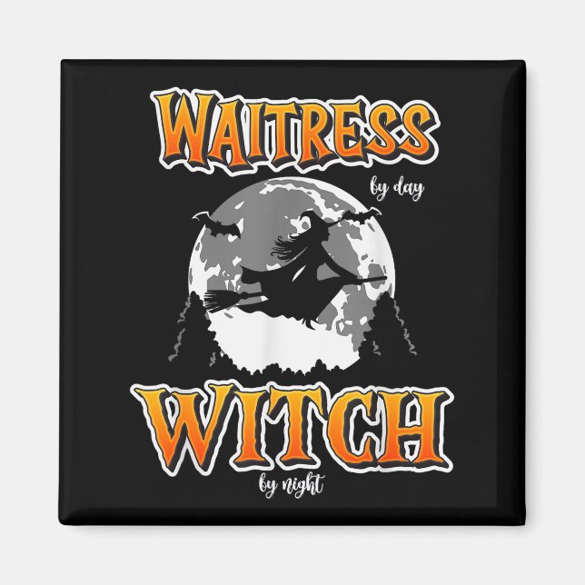 Halloween Waitress Witch, Funny Cute Restaurant Se Magnet (Vorne)