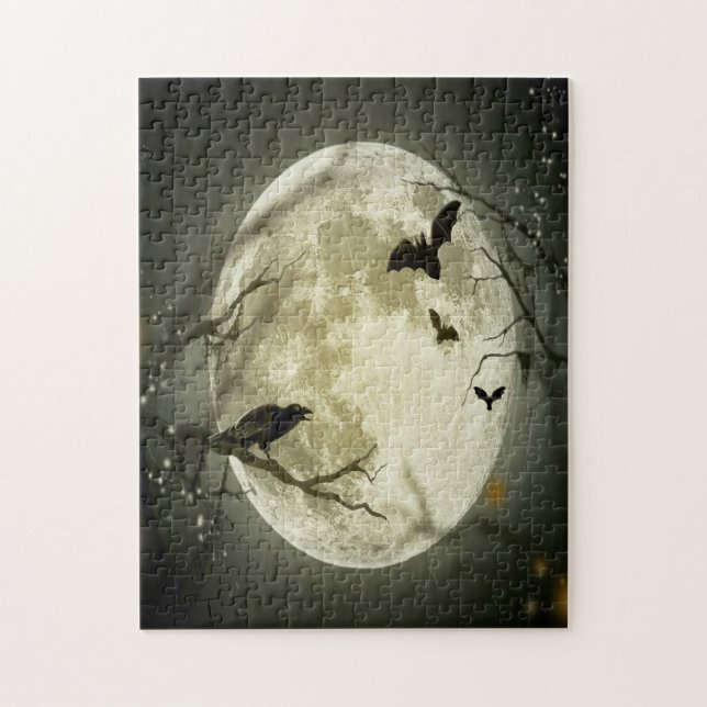 Halloween-Wald, Fledermäuse, Landschaft Puzzle (Vertikal)