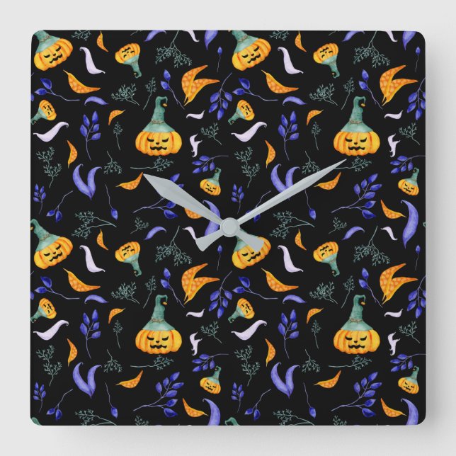 Halloween-Wald-Uhr Quadratische Wanduhr (Vorderseite)