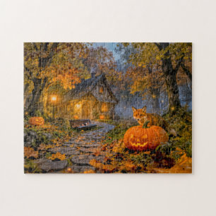 Halloween-Waldhäuschen mit Fuchs Puzzle
