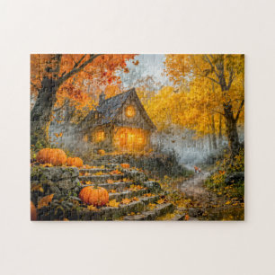 Halloween-Waldhäuschen mit Kürbissen, Steinweg Puzzle