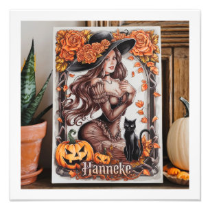Halloween Wall Art: Frau mit schwarzem Hut und Ora Fotodruck