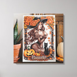 Halloween Wall Art: Frau mit schwarzem Hut und Ora Leinwanddruck