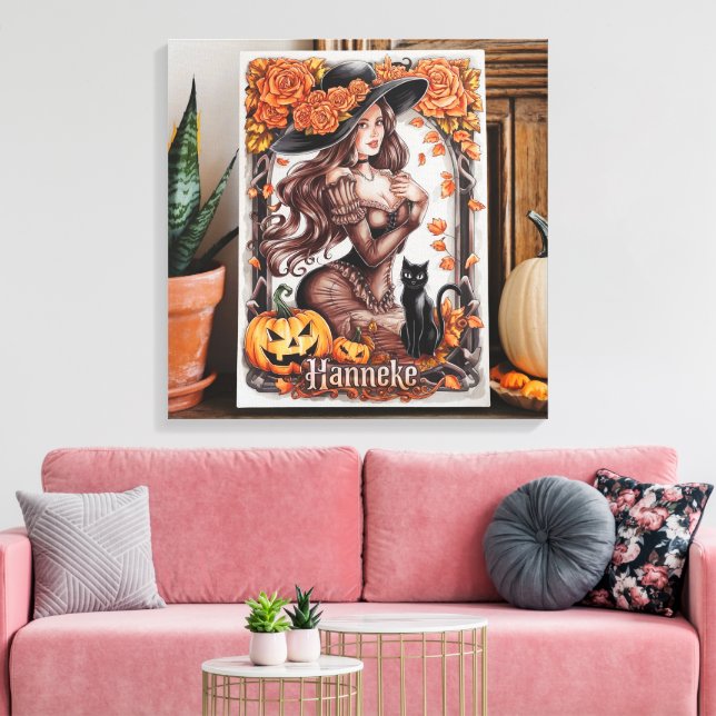 Halloween Wall Art: Frau mit schwarzem Hut und Ora Leinwanddruck (Insitu (Wohnzimmer))