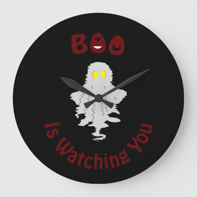 Halloween Wall Clock | Boo beobachtet dich Große Wanduhr (Vorderseite)