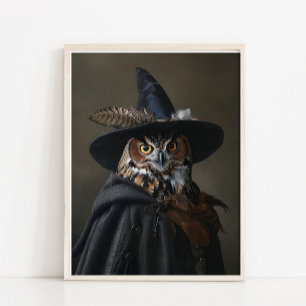 Halloween-Wandkunst, Süße Hexe Eule Vintage-Gemäld Poster