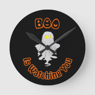 Halloween-Wanduhr Boo beobachtet dich Runde Wanduhr