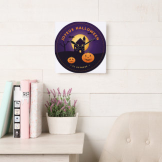 Halloween-Wanduhr Spukhaus Kürbisse Quadratische Wanduhr