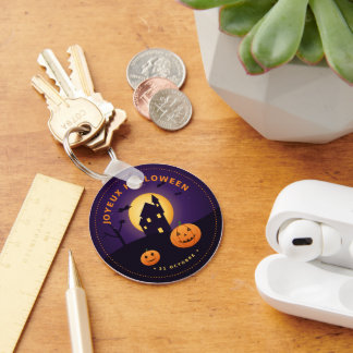 Halloween-Wanduhr Spukhaus Kürbisse Schlüsselanhänger