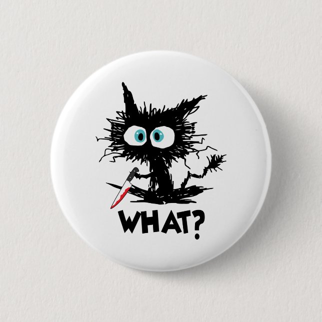 Halloween Was-Funny Black Cat mit Knife Long Sl Button (Vorderseite)
