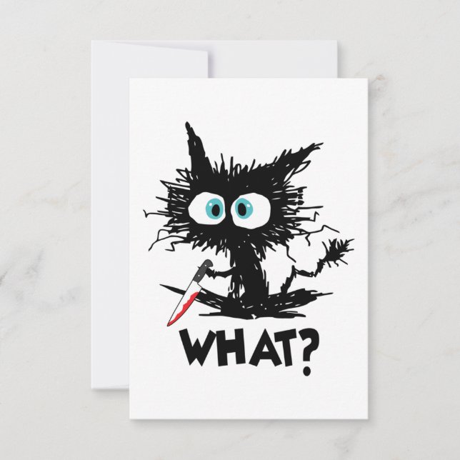 Halloween Was-Funny Black Cat mit Knife Long Sl Dankeskarte (Vorderseite)