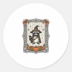 Halloween-Waschbär-Hexe-Kürbis-Vintage-Süß_1 Runder Aufkleber