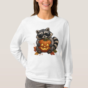Halloween-Waschbär-Sonnenbrille Kürbis-Stickerei T-Shirt
