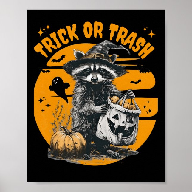 Halloween-Waschbär-Trick oder Müll Retro-Waschbäre Poster (Vorne)