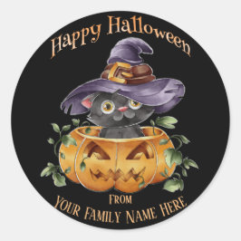 Halloween - Wasserfarbe Niedlich Kitten in Pumpkin Runder Aufkleber