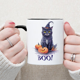 Halloween Wasserfarbe Schwarze Katze mit Kürbis Tasse