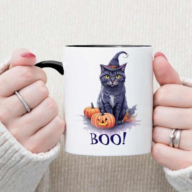 Halloween Wasserfarbe Schwarze Katze mit Kürbis Tasse (Von Creator hochgeladen)