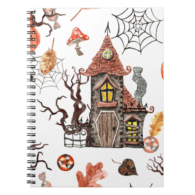 Halloween Wasserfarbe: Spuk Hausmuster. Notizblock (Vorderseite)