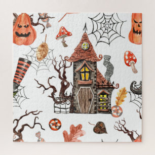 Halloween Wasserfarbe: Spuk Hausmuster. Puzzle