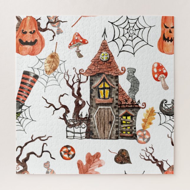 Halloween Wasserfarbe: Spuk Hausmuster. Puzzle (Vertikal)