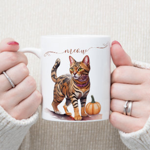 Halloween Wasserfarbenkatze bengalisch mit Kürbis Kaffeetasse