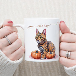 Halloween Wasserfarbenkatze bengalisch mit Kürbis Kaffeetasse