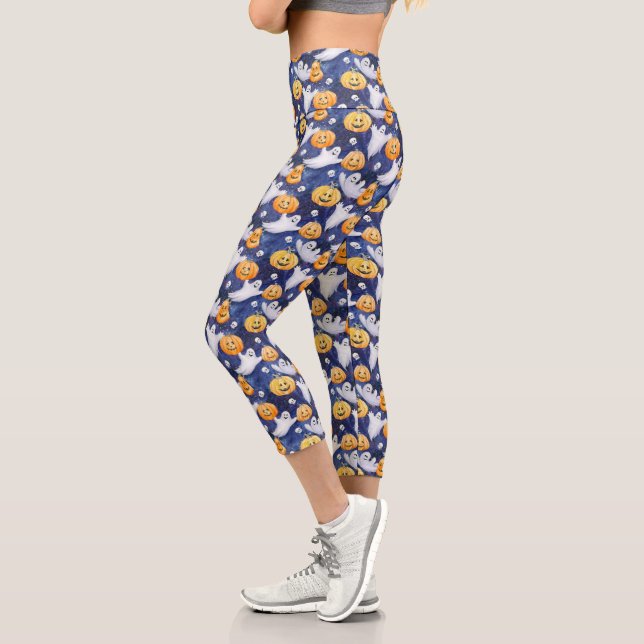 Halloween Wasserfarbmuster Capri Leggings (Links)