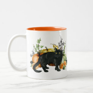 Halloween Watercolor Black Cat Pumpkin Zweifarbige Tasse