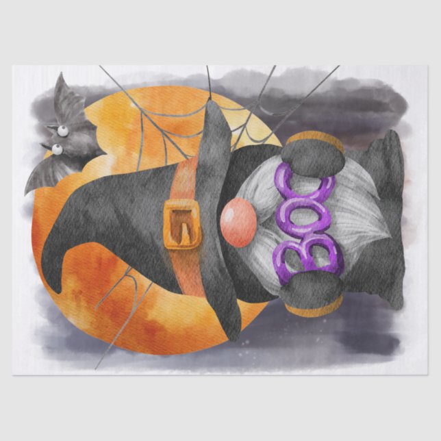 Halloween Watercolor Boo Gnome Seidenpapier (Vorderseite)