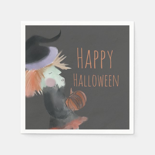 Halloween Watercolor Hexenkürbis Serviette (Vorderseite)