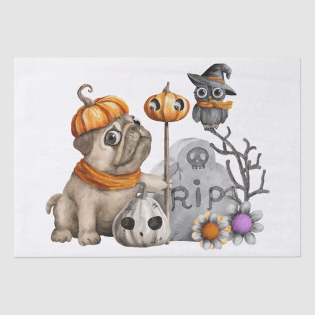 Halloween Watercolor Mops Hundeschuhe Seidenpapier (Vorderseite)