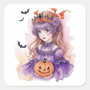 Halloween Watercolor Princess Quadratischer Aufkleber