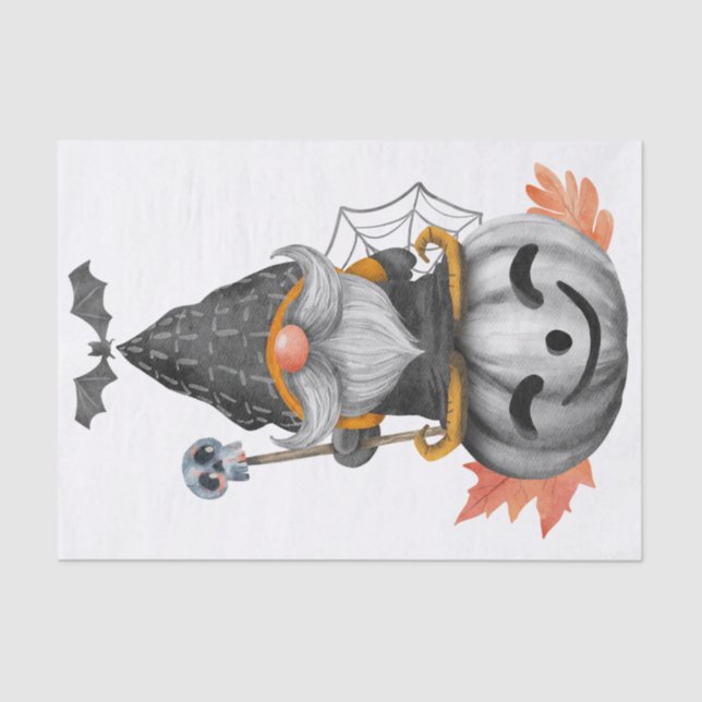 Halloween Watercolor Pumpkin Gnome Seidenpapier (Vorderseite)