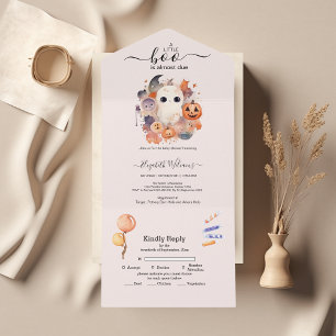 Halloween Watercolor Pumpkin Little Boo Baby Showe All In One Einladung