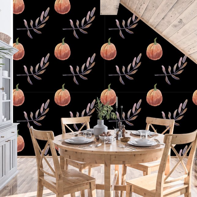 Halloween Watercolor Pumpkin und Blätter Tapete (Von Creator hochgeladen)